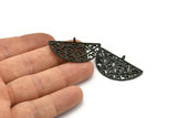 Black Ethnic Pendant, 2 Oxidized Black Brass Semi Circle Pendants With 1 Loop (37x22x1mm) V043