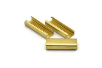 Ribbon Crimp End, 20 Raw Brass Ribbon Crimp, Leather Cord Ends, Findings (23.5mmx8.2mm) Brs 2329p A0635