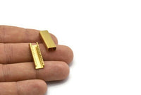 Ribbon Crimp End, 20 Raw Brass Ribbon Crimp, Leather Cord Ends, Findings (23.5mmx8.2mm) Brs 2329p A0635