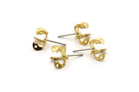 Stainless Post Rhinestone Pad, 50 Stainless Steel Earring Posts With Raw Brass 6mm Pad, Ear Studs For Chaton Rhinestone Bs-1254