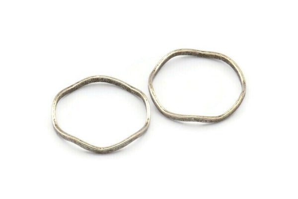 Antique Silver Circle Rings, 12 Antique Silver Plated Brass Wavy Circle Rings, Charms (19.5x0.80mm) BS 1809 H0553