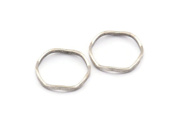 Antique Silver Circle Rings, 24 Antique Silver Plated Brass Wavy Circle Rings, Charms (16.5x0.80x1.5mm) BS 1759 H0559