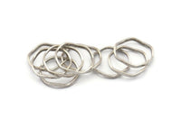 Antique Silver Circle Rings, 24 Antique Silver Plated Brass Wavy Circle Rings, Charms (16.5x0.80x1.5mm) BS 1759 H0559