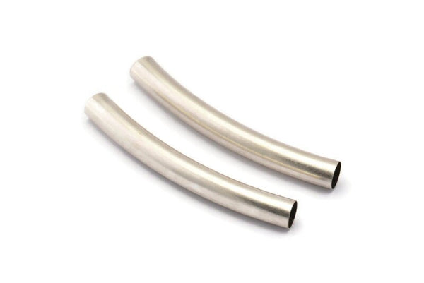 Antique Silver Noodle Tube, 6 Antique Silver Plated Brass Curved Tube Findings (6x50mm) Bt003 Brc257 H0521
