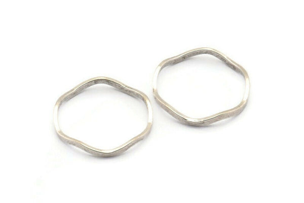 Antique Silver Circle Rings, 12 Antique Silver Plated Brass Wavy Circle Rings, Charms (18.50x0.80x1.5mm) E191 H0558