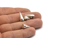 Antique Silver Spike Pendant, 4 Antique Silver Plated Brass Spike Tribal Pendants With 1 Hole (16x7mm) A0761 H0495