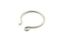 Antique Silver Earring Wires, 25 Antique Silver Plated Brass Earring Wires With 1 Loop (24x22x1.2mm) BS 2138 H0575