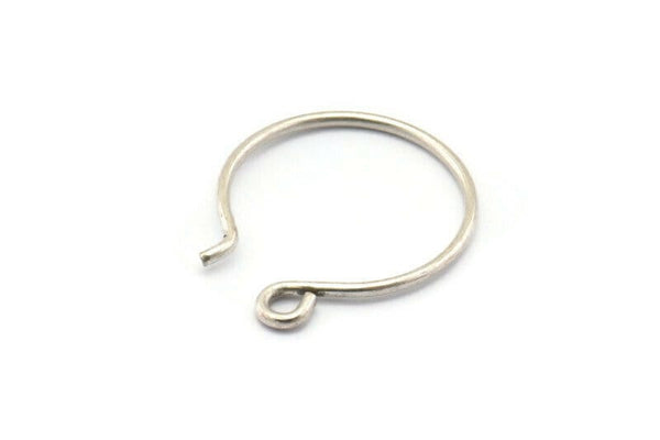 Antique Silver Earring Wires, 25 Antique Silver Plated Brass Earring Wires With 1 Loop (24x22x1.2mm) BS 2138 H0575