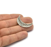 Silver Crescent Pendant, 2 Antique Silver Plated Brass Textured Crescent Pendants With 2 Loops (34x11mm) V053 H0629