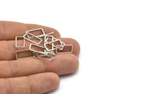 Silver Rectangle Connector, 50 Antique Silver Plated Brass Open Rectangle Connectors (7x15x0.8mm) D0326 H0667