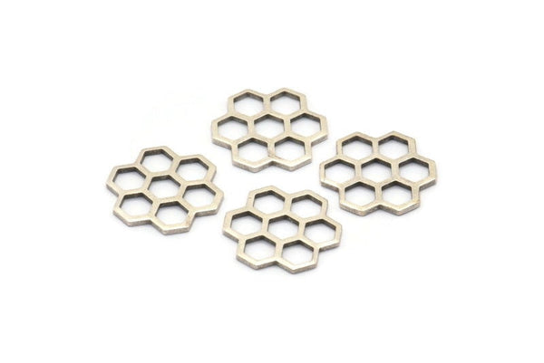 Silver Honeycomb Charm, 12 Antique Silver Plated Brass Honeycomb Hexagon Charms (14x0.8mm) E080 H0616