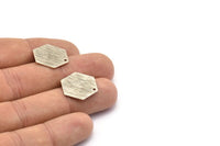 Silver Hexagon Charm, 12 Antique Silver Plated Brass Textured Hexagon Stamping Blanks With 1 Hole (17x0.60mm) D878 H0739