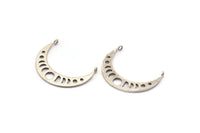 Silver Moon Phases Pendant, 4 Antique Silver Plated Brass Crescent Pendants With 2 Loops, Earring Findings (35x8x1mm) BS 2067 H0758