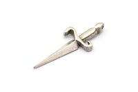 Silver Knight&#39;s Sword Pendant, 2 Antique Silver Plated Brass Sword Pendants (50x19mm) N0225 H0740