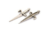 Silver Knight&#39;s Sword Pendant, 2 Antique Silver Plated Brass Sword Pendants (50x19mm) N0225 H0740