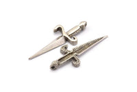 Silver Knight&#39;s Sword Pendant, 2 Antique Silver Plated Brass Sword Pendants (50x19mm) N0225 H0740