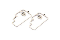 Silver Face Charm, 4 Antique Silver Brass Face Shaped Charms With 1 Loop (40x22x1mm) D0558 H0736