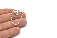Silver Face Charm, 4 Antique Silver Brass Face Shaped Charms With 1 Loop (40x22x1mm) D0558 H0736