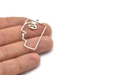 Silver Face Charm, 4 Antique Silver Brass Face Shaped Charms With 1 Loop (40x22x1mm) D0558 H0736