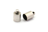 Silver Barrel End, 25 Antique Silver Plated Brass Barrel Ends With 1 Loop, Findings (6x10mm) Leather Cord Ends Bs-1647 H0737