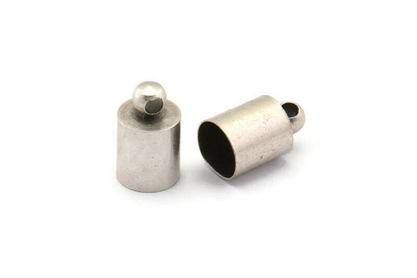 Silver Barrel End, 25 Antique Silver Plated Brass Barrel Ends With 1 Loop, Findings (6x10mm) Leather Cord Ends Bs-1647 H0737