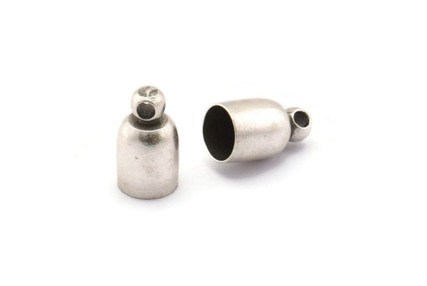 Brass End Cap, 24 Antique Silver Plated Brass End Cap , Cord Tip Cord End - (5.7x9.7mm) - Bs-1661 H0726