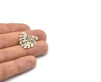 Silver Monstera Charm, 12 Antique Silver Plated Brass Textured Monstera Leaf Charms With 1 Loop, Pendants, Earrings (21x22x0.5mm) D872 H0745