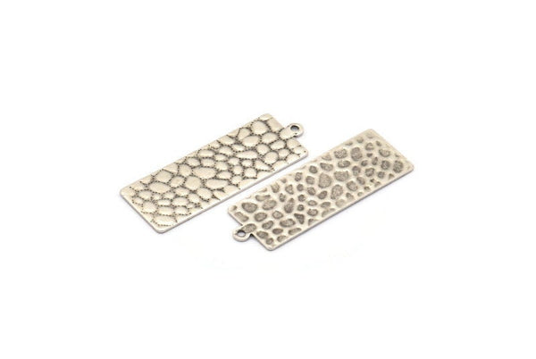 Gümüş Kolye Çubuğu, 8 Antik Gümüş Kaplama Pirinç Çekiçlenmiş Dikdörtgen Damgalama Boşluğu, 1 Döngü, Küpeler, (35x12x0,60 mm) D850 H0766