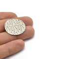 Silver Round Charm, 4 Antique Silver Plated Brass Textured Round Stamping Blanks With 1 Hole, Earrings, Pendants, (29x28x0.60mm) D0826 H0764