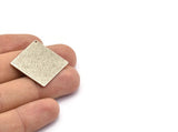 Silver Square Charm, 4 Antique Silver Plated Brass Textured Square Stamping Blanks With 1 Hole, Pendants, Earrings (25x0.80mm) D0796 H0768