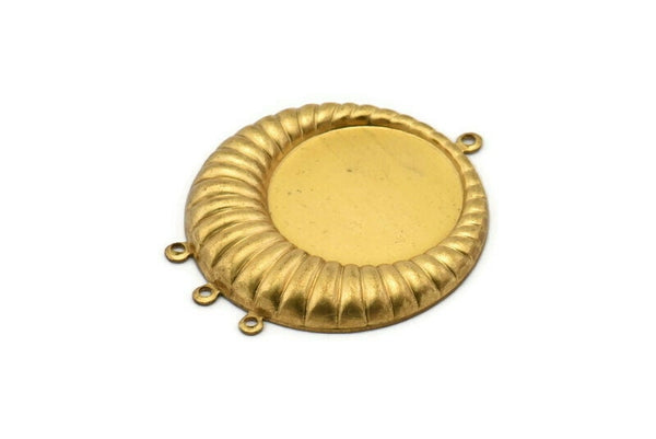 Vintage Brass Pendant, 2 Vintage Raw Brass Pendant Setting With (20mm) Cameo Base With 3 Loops L-10