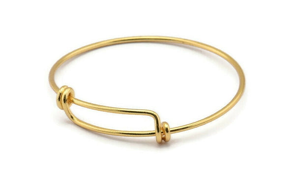 62mm Charm Bracelet, Gold Plated Brass Charm Bangle, Charm Bracelet, Adjustable (62x9x1.6mm) V058
