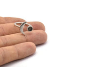 Silver Ring Settings, 3 Antique Silver Plated Brass Moon And Planet Ring With 1 Stone Setting - Pad Size 5mm N0821 H0978