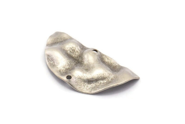 Semi Circle Charm, 8 Antique Silver Plated Brass Wavy Half Moon Charms With 2 Holes, Earrings, Findings (29x15x0.60mm) D0725 H0869