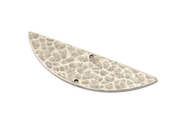 Gümüş Yarım Daire, 2 Delikli 2 Çekiçlenmiş Antik Gümüş Kaplama Pirinç Yarım Ay Boşluğu, Tılsımlar, Bulgular (51x16x1mm) N0922 H1022