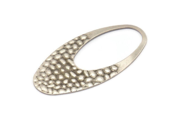 Silver Oval Charm, 6 Antique Silver Plated Brass Oval Pendants, Earrings, Findings (49x24x0.80mm) D1181 H1053