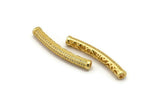 1  Gold Tone Curved Tube ,CZ Cubic Zirconia Micro Pave Beads 39x5mm Hole Size 3mm  W00393 B-3