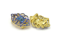 2 Blue Enameled Brass Sew on Connector Beads, Bracelet Component, Findings (31x22mm)   BRC231  B-5