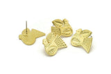 Brass Bird Earring, 2 Raw Brass Bird Stud Earrings (19x17x1.2mm) N1690