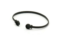 Black Round Cuff, Oxidized Black Brass Round Cuff Stone Setting With 2 Pads - Pad Size 6mm V110 S1168