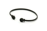 Black Round Cuff, Oxidized Black Brass Round Cuff Stone Setting With 2 Pads - Pad Size 6mm V110 S1168