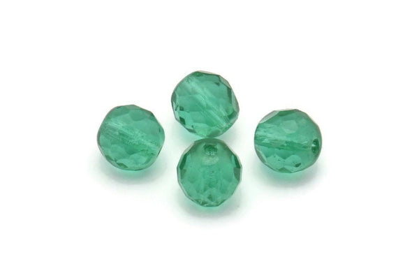 10 Vintage Sea Green Czech Glass Round Faceted Beads Cf90  CF30