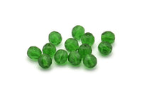 Vintage Faceted Bead, 10 Vintage Green Czech Glass Round Faceted Beads Cf-5765 CF100 CF19