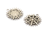 Gümüş Charm, Antik Gümüş Kaplama Pirinç, Gümüş Kolye, Charm Kolye, 1 Döngülü Gümüş Rozet Charm (29x28x2mm) N1567 H1584