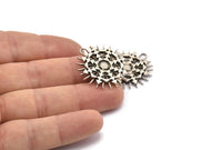 Gümüş Charm, Antik Gümüş Kaplama Pirinç, Gümüş Kolye, Charm Kolye, 1 Döngülü Gümüş Rozet Charm (29x28x2mm) N1567 H1584