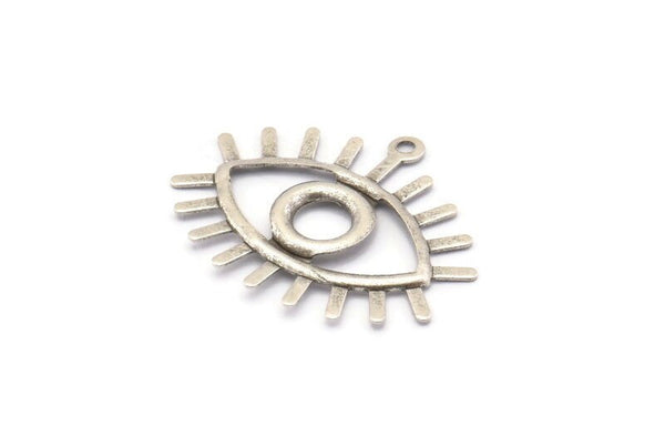 Silver Eye Charm, 24 Antique Silver Plated Brass Eye Charms With 1 Loop, Pendants, Earrings (27x22x1mm) A1202 H1084