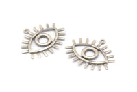 Silver Eye Charm, 24 Antique Silver Plated Brass Eye Charms With 1 Loop, Pendants, Earrings (27x22x1mm) A1202 H1084