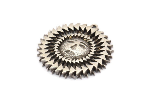 Gümüş Güneş Charm'ı, 1 Halkalı Antik Gümüş Kaplamalı Pirinç Güneş Kolye Uçları, Charm Kolye Uçları (30x29mm) N1577 H1581