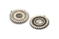 Gümüş Güneş Charm'ı, 1 Halkalı Antik Gümüş Kaplamalı Pirinç Güneş Kolye Uçları, Charm Kolye Uçları (30x29mm) N1577 H1581