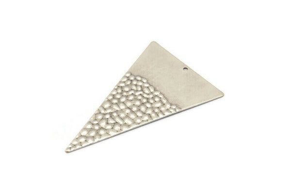 Silver Triangle Charm, 2 Antique Silver Plated Brass Triangle Pendants With 1 Hole, Earrings, Findings (55x35x0.60mm) D1087 H1070